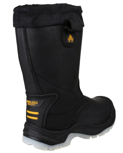 Black coloured Amblers Safety Mens FS209 Water Resistant S3 SRC Safety Rigger Boots on white background 