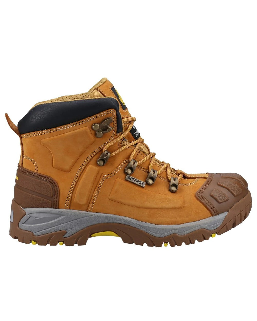 Honey Coloured Amblers Safety Mens FS33 Waterproof Safety Boots on a White backgroud 