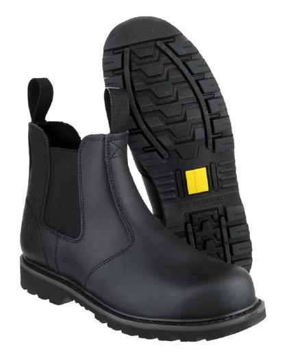 Black Coloured Amblers Safety Mens FS5 Goodyear Welted SRA Safety Dealer Boots on white background 