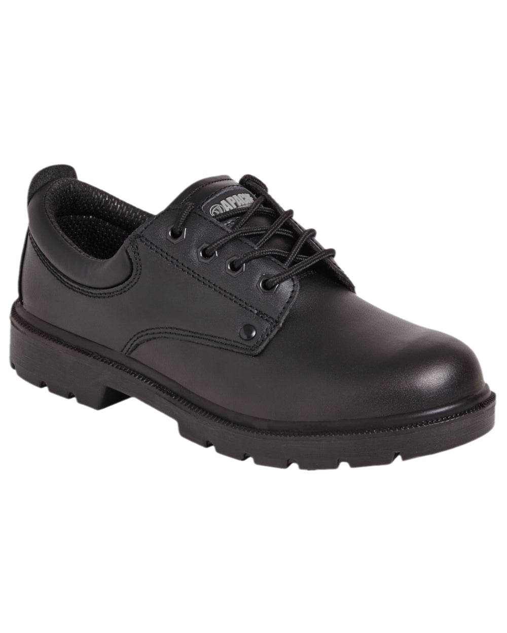 Black Coloured Apache Mens 4 Eye Safety Shoes on white background 