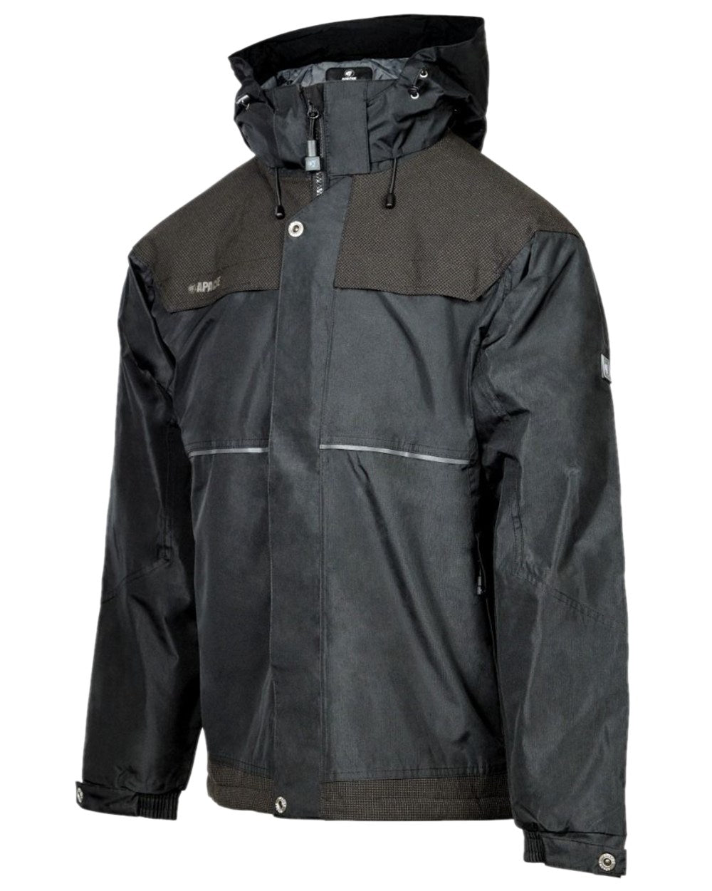 Black Coloured Apache Mens ATS Waterproof Padded Jacket on white background 
