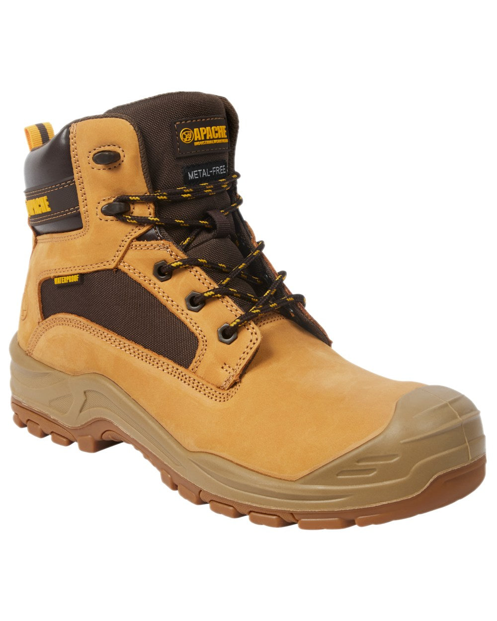 Honey Coloured Apache Mens Arizona Nubuck Metal Free Waterproof Safety Boots on white background 