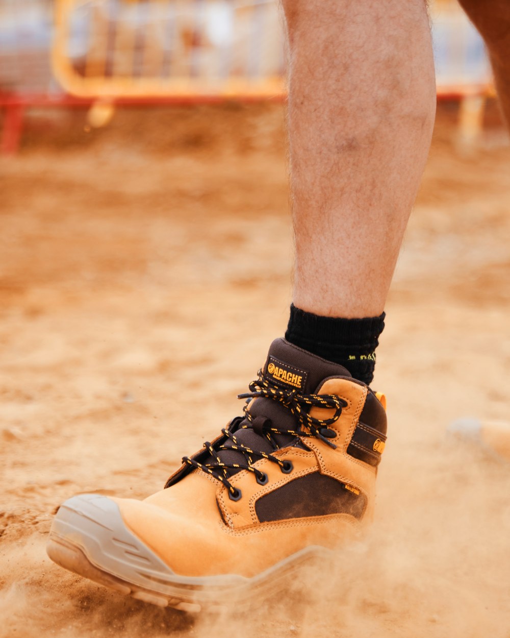 Honey Coloured Apache Mens Arizona Nubuck Metal Free Waterproof Safety Boots on outdoor background 