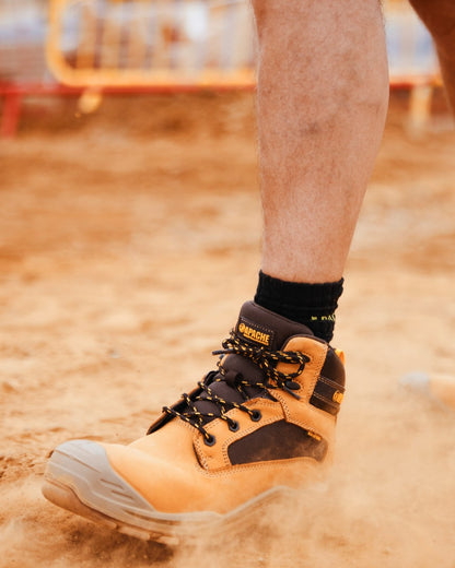 Honey Coloured Apache Mens Arizona Nubuck Metal Free Waterproof Safety Boots on outdoor background 
