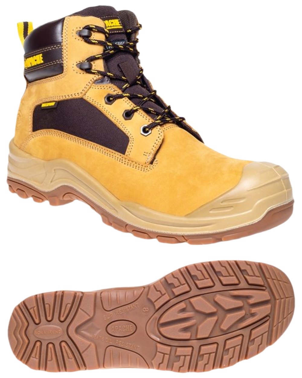 Honey Coloured Apache Mens Arizona Nubuck Metal Free Waterproof Safety Boots on white background 