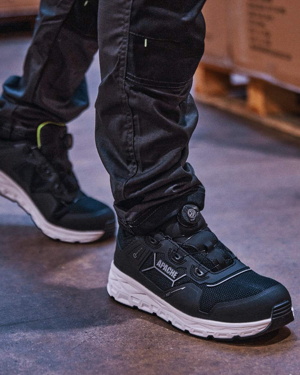 Black Coloured Apache Mens Chatham Trainers With Rebound EVA Midsole ESD on indoor background 