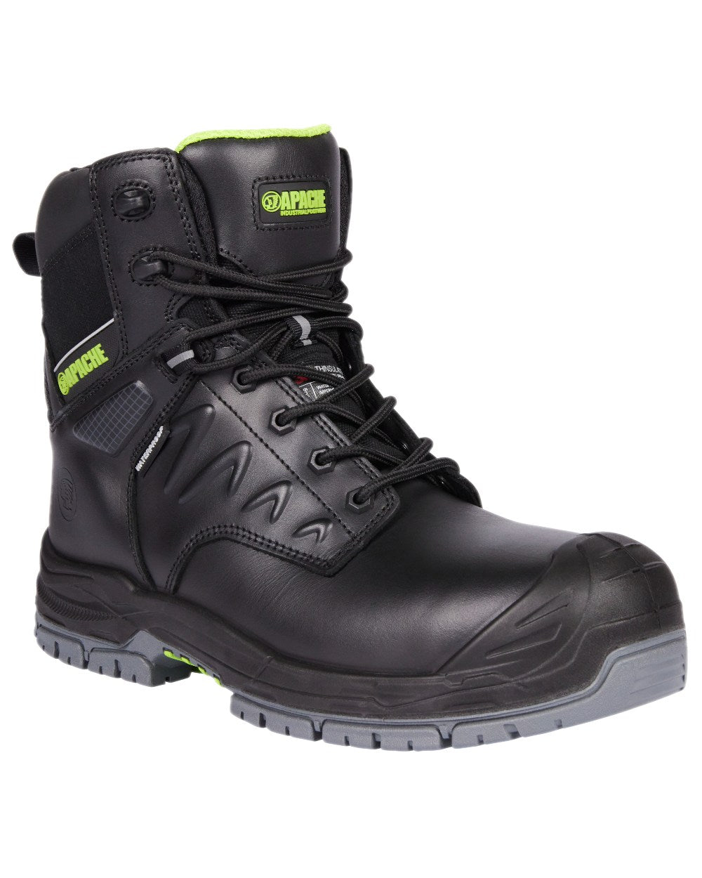 Black Coloured Apache Mens Chilliwack Side Zip Waterproof Safety Boots on white background 