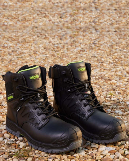 Black Coloured Apache Mens Chilliwack Side Zip Waterproof Safety Boots on outdoor background 