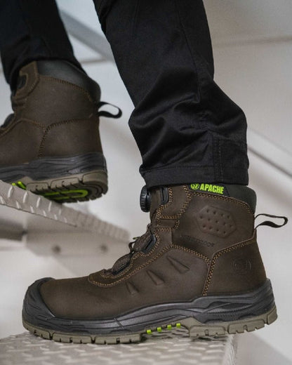 Brown Coloured Apache Mens Churchill Waterproof FITGO Safety Boots ESD on outdoor background 