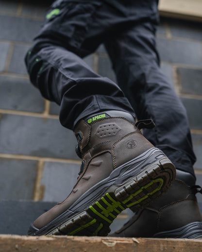 Brown Coloured Apache Mens Churchill Waterproof FITGO Safety Boots ESD on outdoor background 