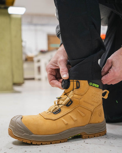 Wheat Coloured Apache Mens Churchill Waterproof FITGO Safety Boots on outdoor background 
