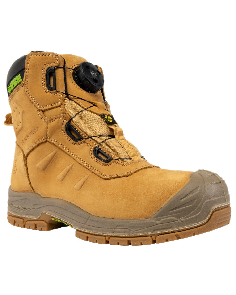 Wheat Coloured Apache Mens Churchill Waterproof FITGO Safety Boots on white background 