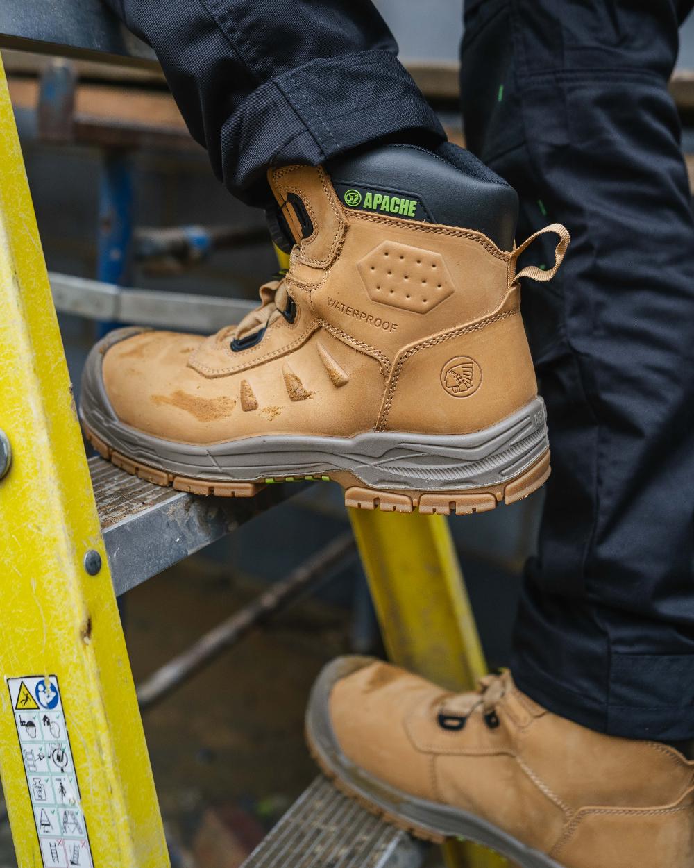 Wheat Coloured Apache Mens Churchill Waterproof FITGO Safety Boots on outdoor background 