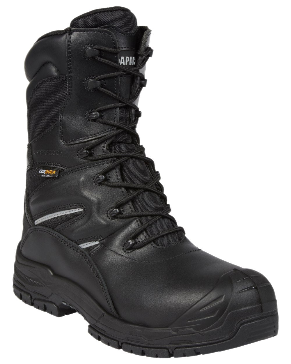 Black Coloured Apache Mens Combat High Leg Waterproof Safety Boots on white background 