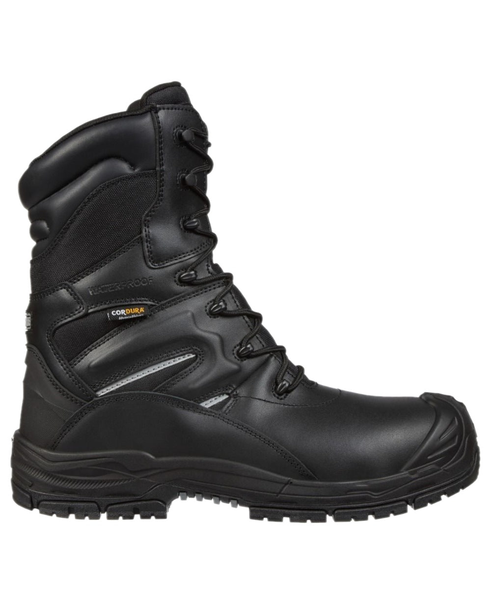 Black Coloured Apache Mens Combat High Leg Waterproof Safety Boots on white background 