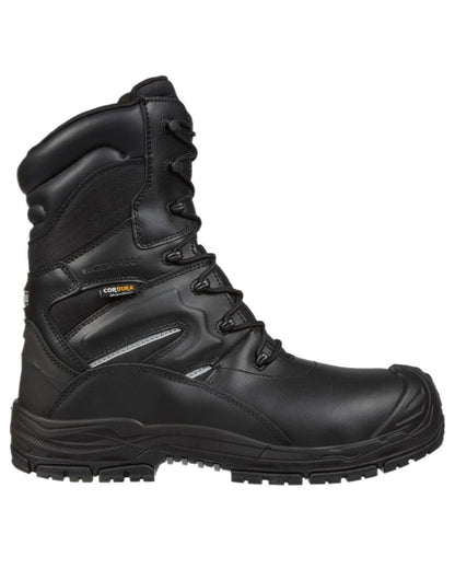 Black Coloured Apache Mens Combat High Leg Waterproof Safety Boots on white background 
