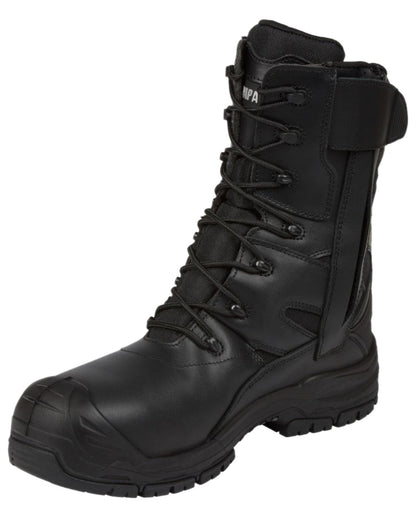 Black Coloured Apache Mens Combat High Leg Waterproof Safety Boots on white background 