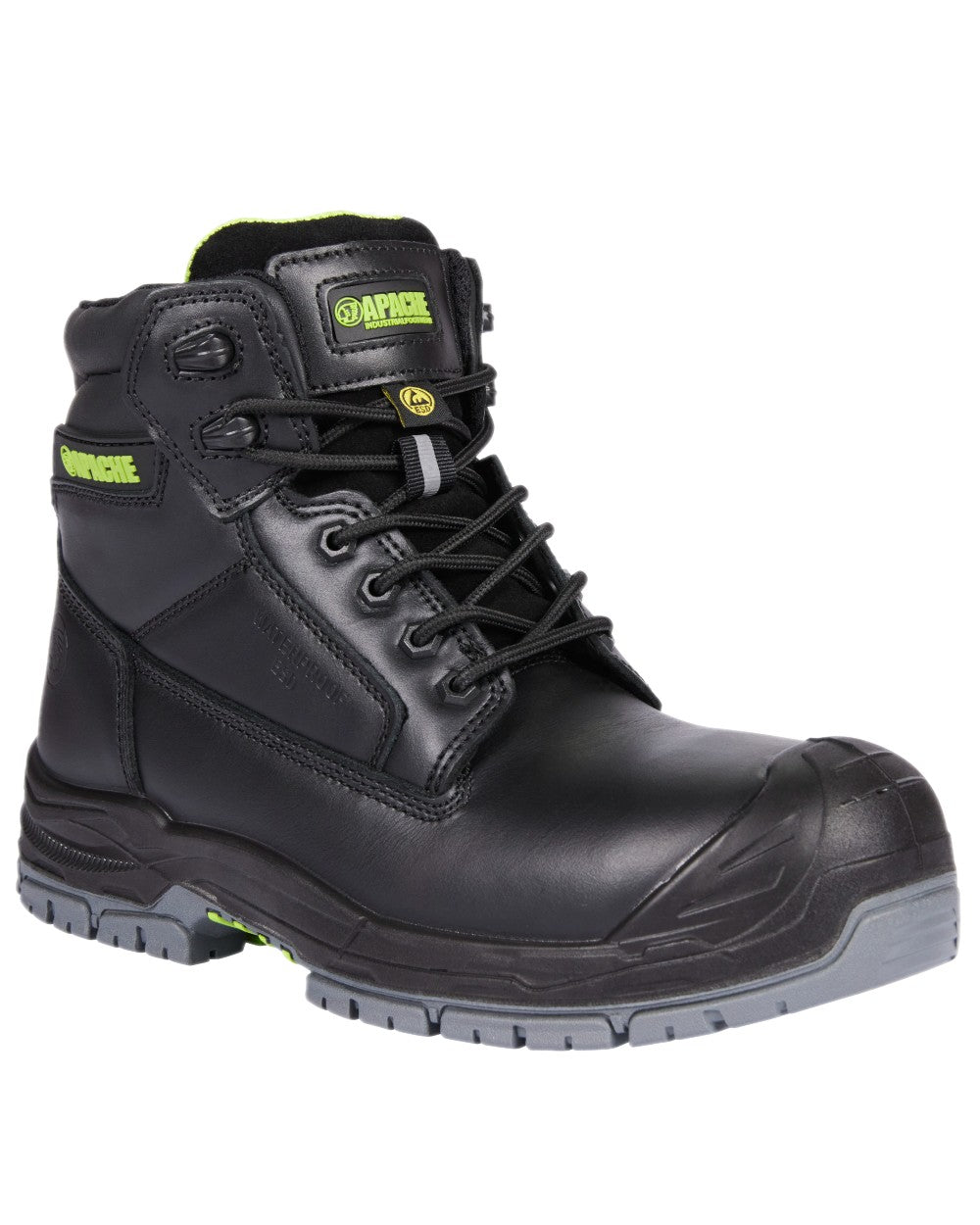 Black Coloured Apache Mens Cranbrook Waterproof ESD Safety Boots on white background 