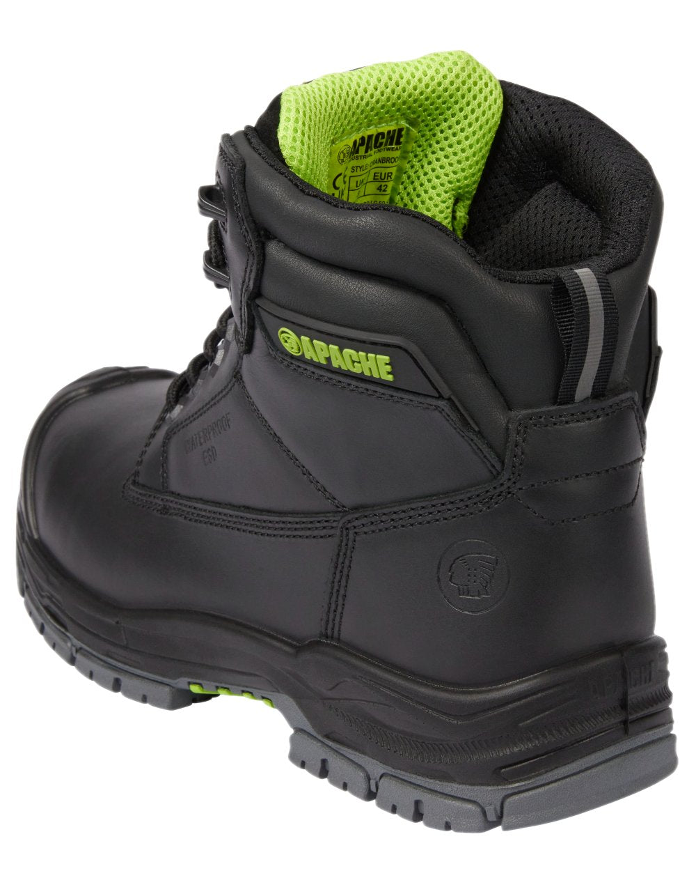 Black Coloured Apache Mens Cranbrook Waterproof ESD Safety Boots on white background 