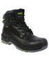 Black Coloured Apache Mens Dakota Metal Free Waterproof Safety Boots on white background 