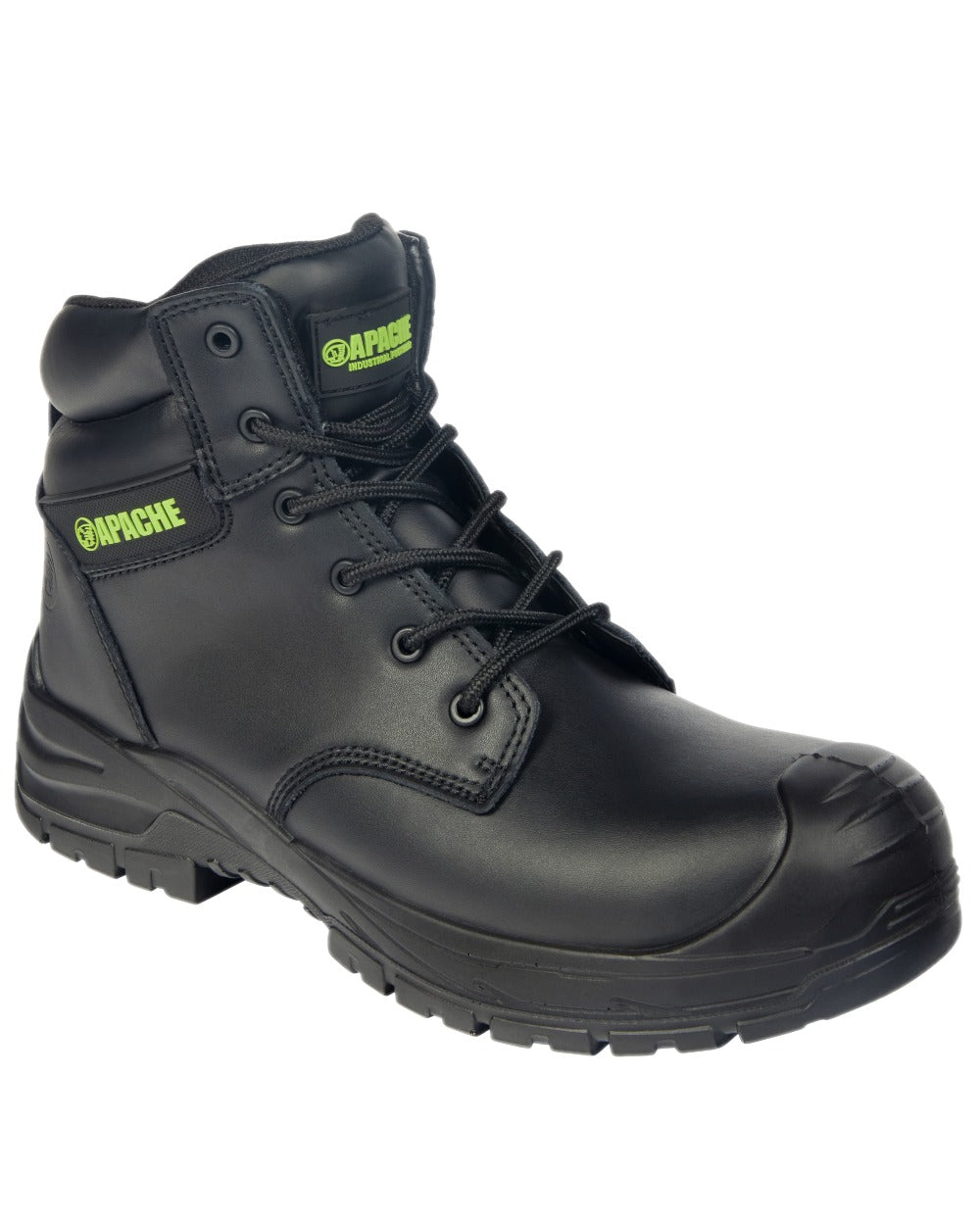 Black Coloured Apache Mens Edmonton Recycled Leather Safety Boots on white background 