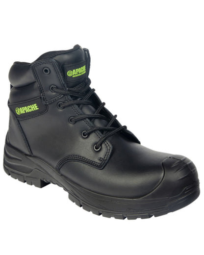 Black Coloured Apache Mens Edmonton Recycled Leather Safety Boots on white background 