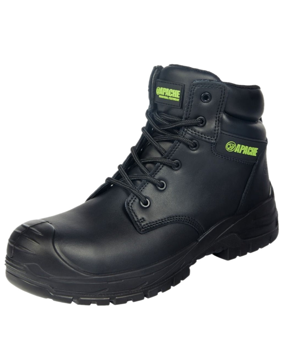 Black Coloured Apache Mens Edmonton Recycled Leather Safety Boots on white background 