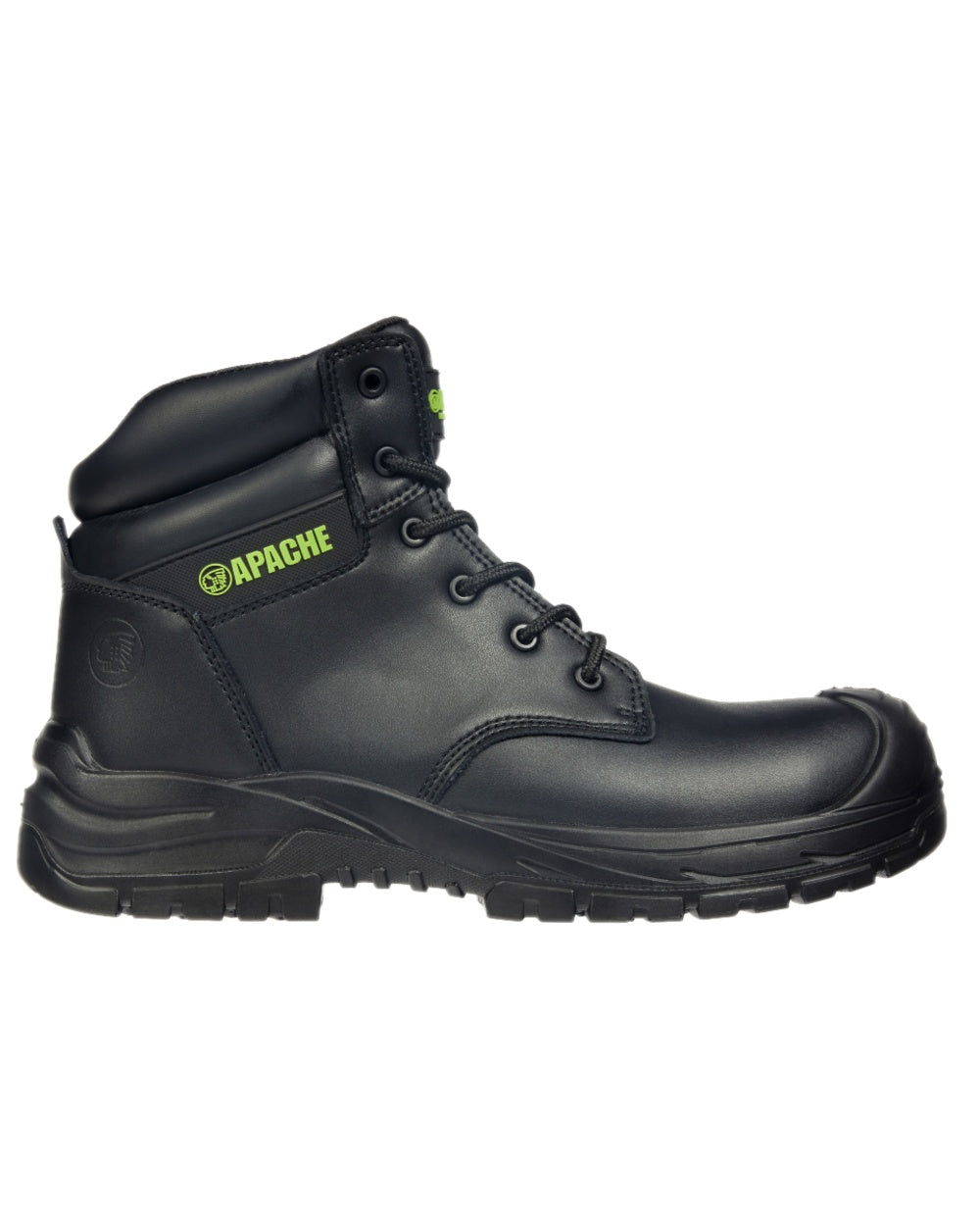 Black Coloured Apache Mens Edmonton Recycled Leather Safety Boots on white background 