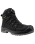 Black Coloured Apache Mens Fort Fitgo GRS Recycled Leather Waterproof Safety Boots ESD on white background 