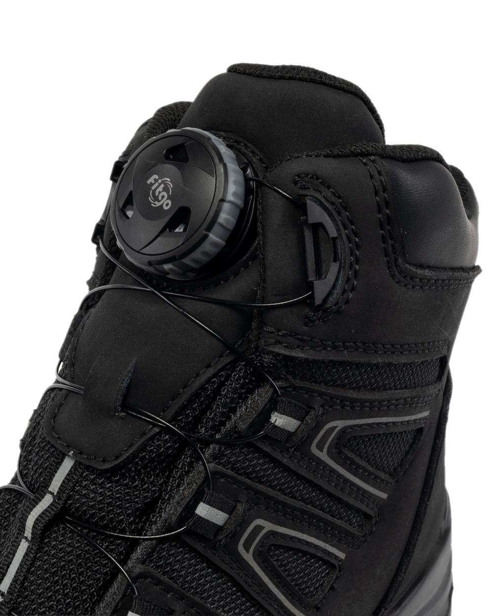 Black Coloured Apache Mens Fort Fitgo GRS Recycled Leather Waterproof Safety Boots ESD on white background 