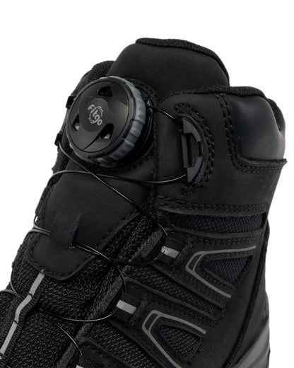 Black Coloured Apache Mens Fort Fitgo GRS Recycled Leather Waterproof Safety Boots ESD on white background 