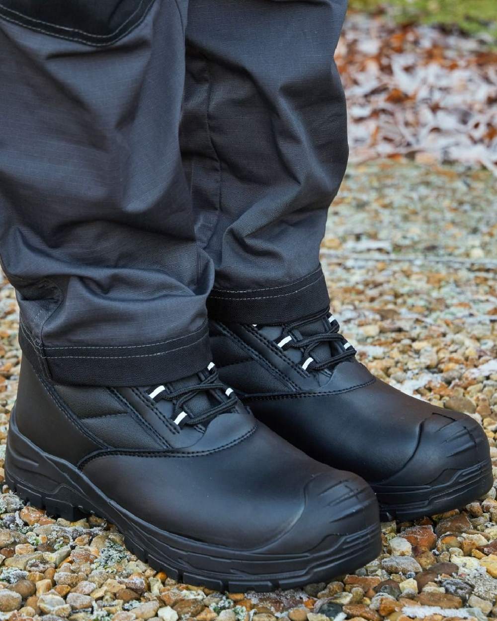 Black Coloured Apache Mens Hamilton Recycled Leather Safety Boots on outdoor background 