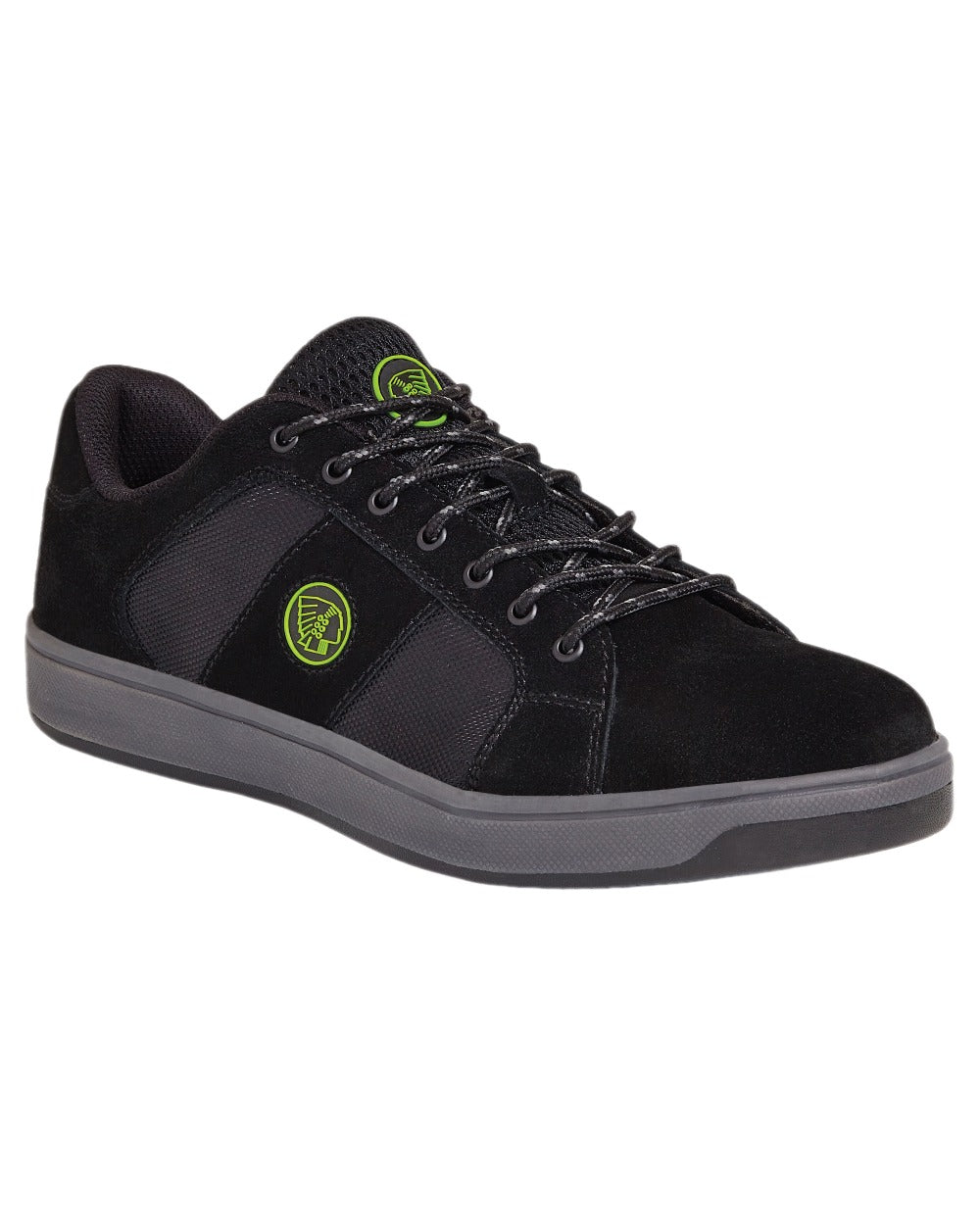 Black Coloured Apache Mens Kick Suede Cupsole Safety Trainers on white background 