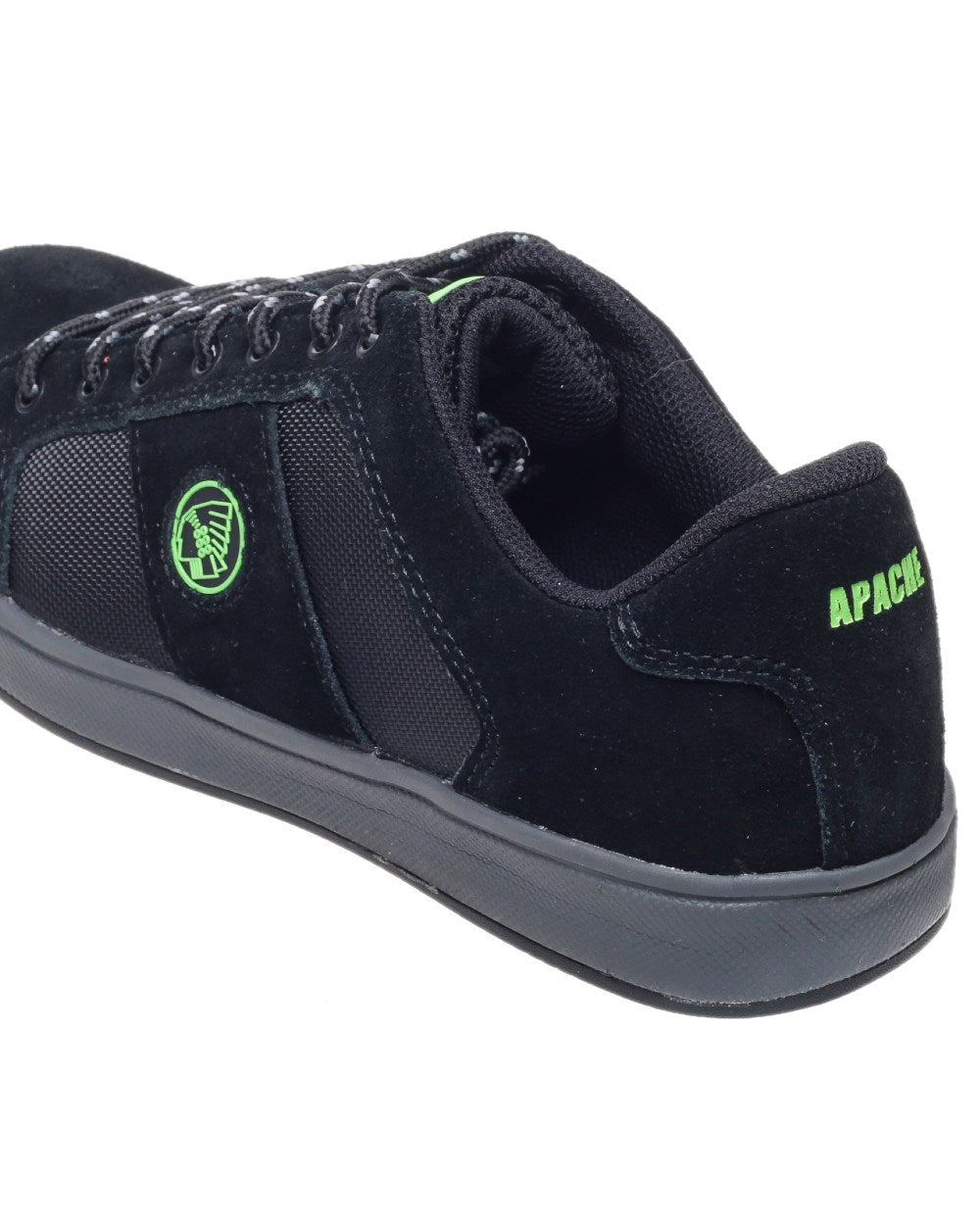 Black Coloured Apache Mens Kick Suede Cupsole Safety Trainers on white background 