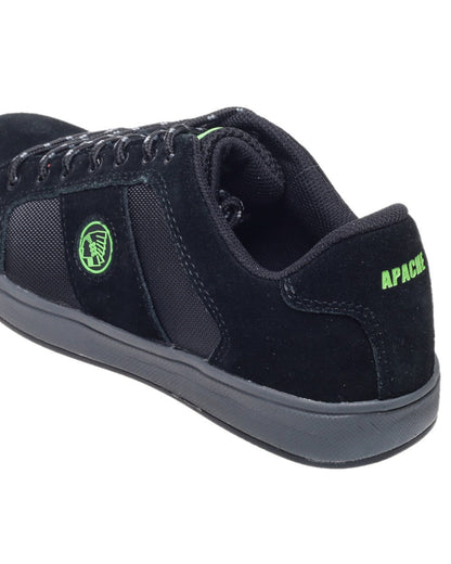 Black Coloured Apache Mens Kick Suede Cupsole Safety Trainers on white background 