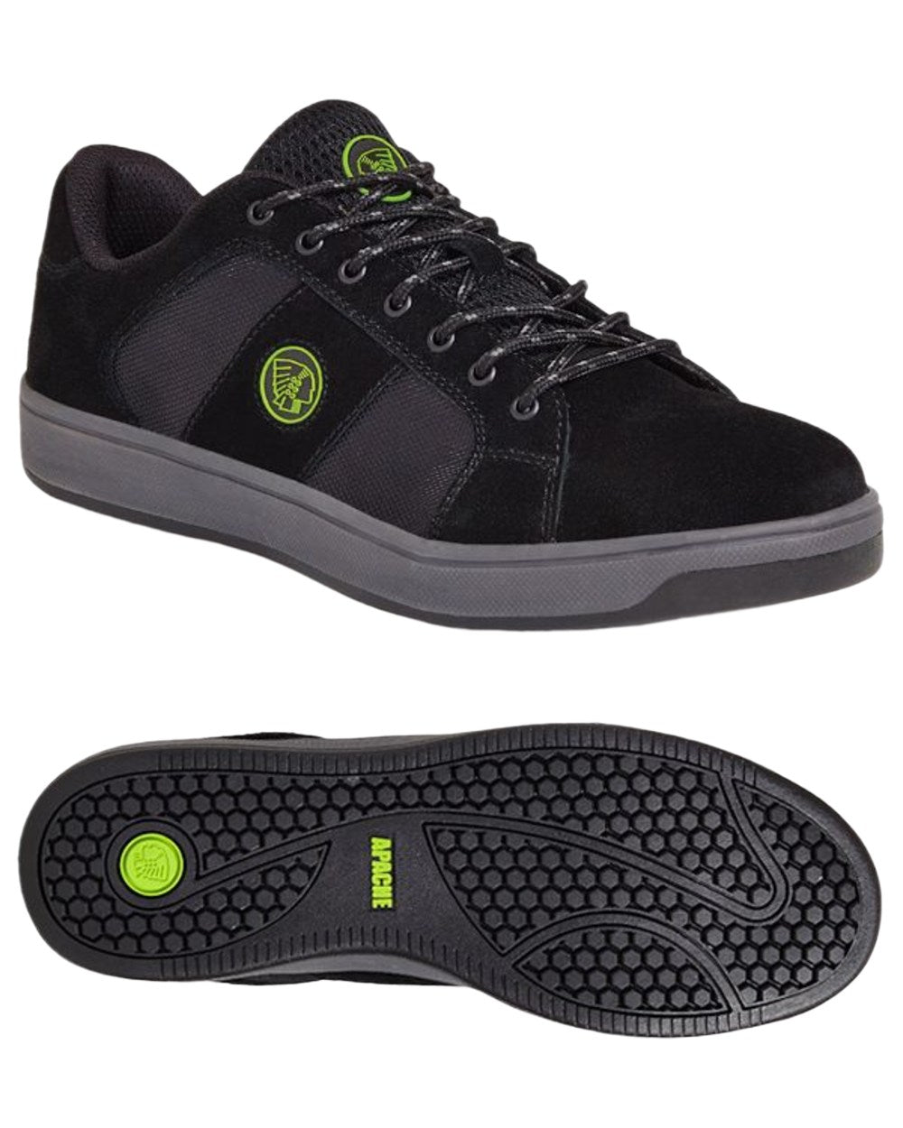 Black Coloured Apache Mens Kick Suede Cupsole Safety Trainers on white background 