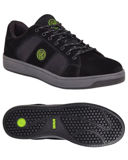 Black Coloured Apache Mens Kick Suede Cupsole Safety Trainers on white background 