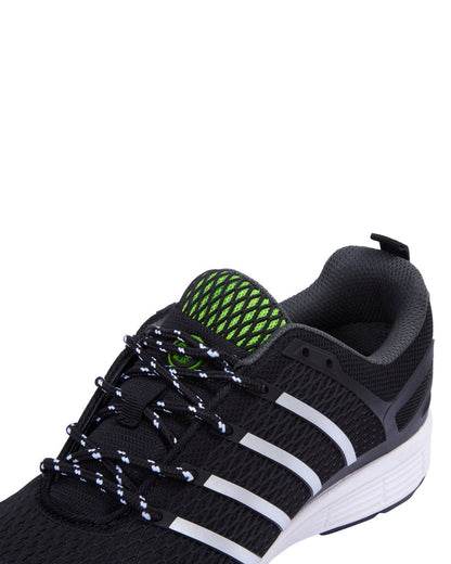 Black Coloured Apache Mens Motion Waterproof Sports Trainer Shoes on white background 