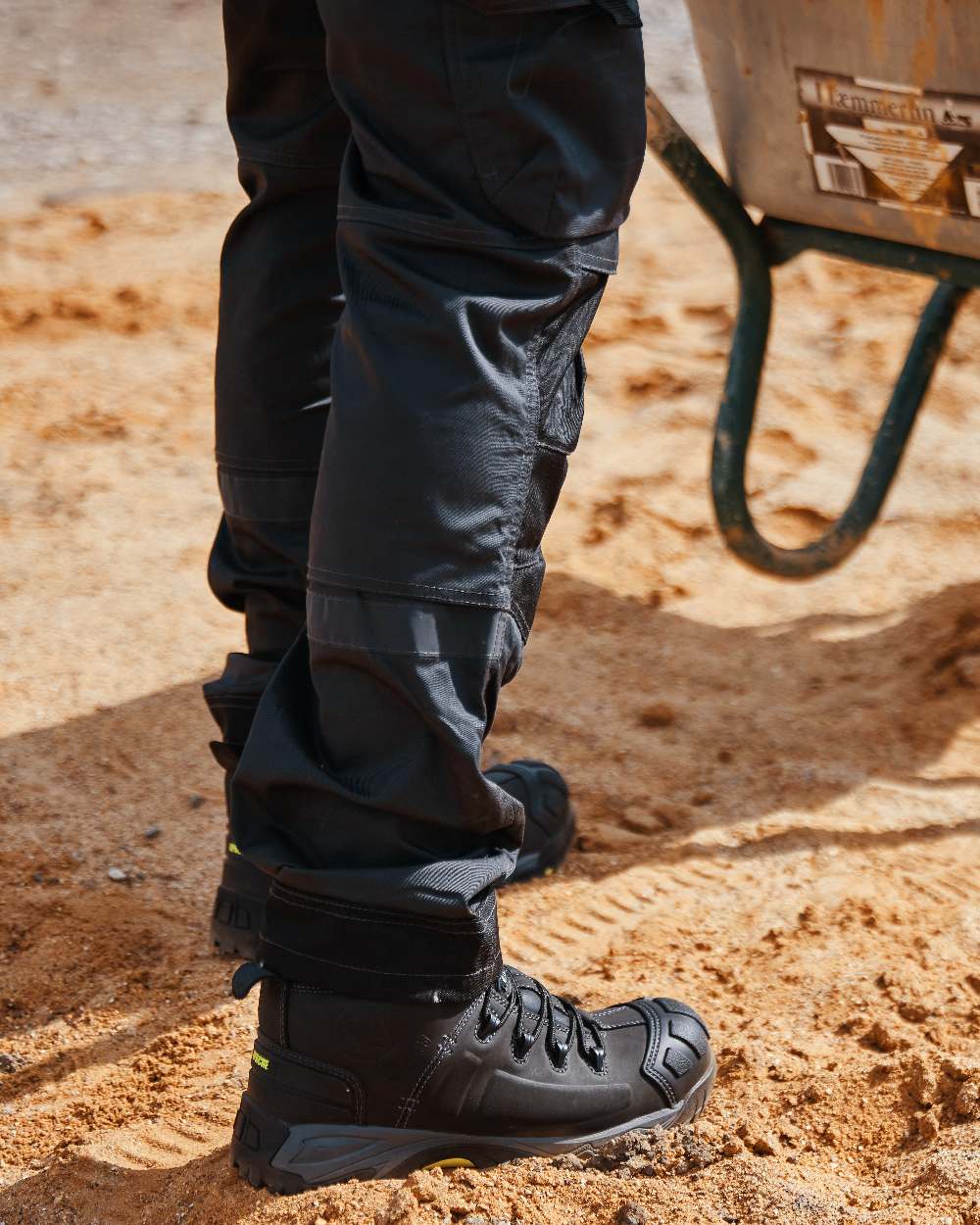 Black Coloured Apache Mens Non-Metallic Waterproof Safety Boots on outdoor background 