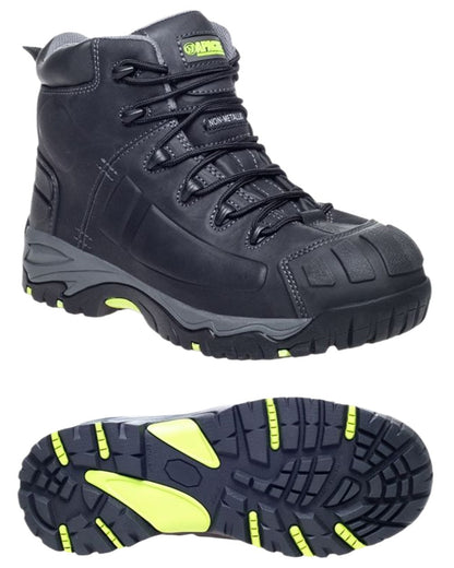 Black Coloured Apache Mens Non-Metallic Waterproof Safety Boots on white background 