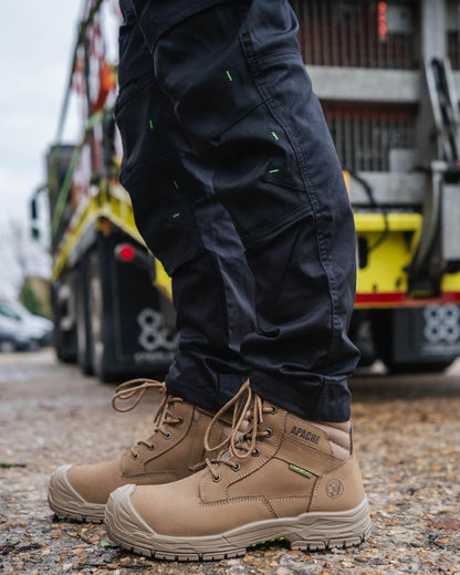 Stone Coloured Apache Mens Outback Water Resistant Side Zip Boots With HI &amp; CI on outdoor background 