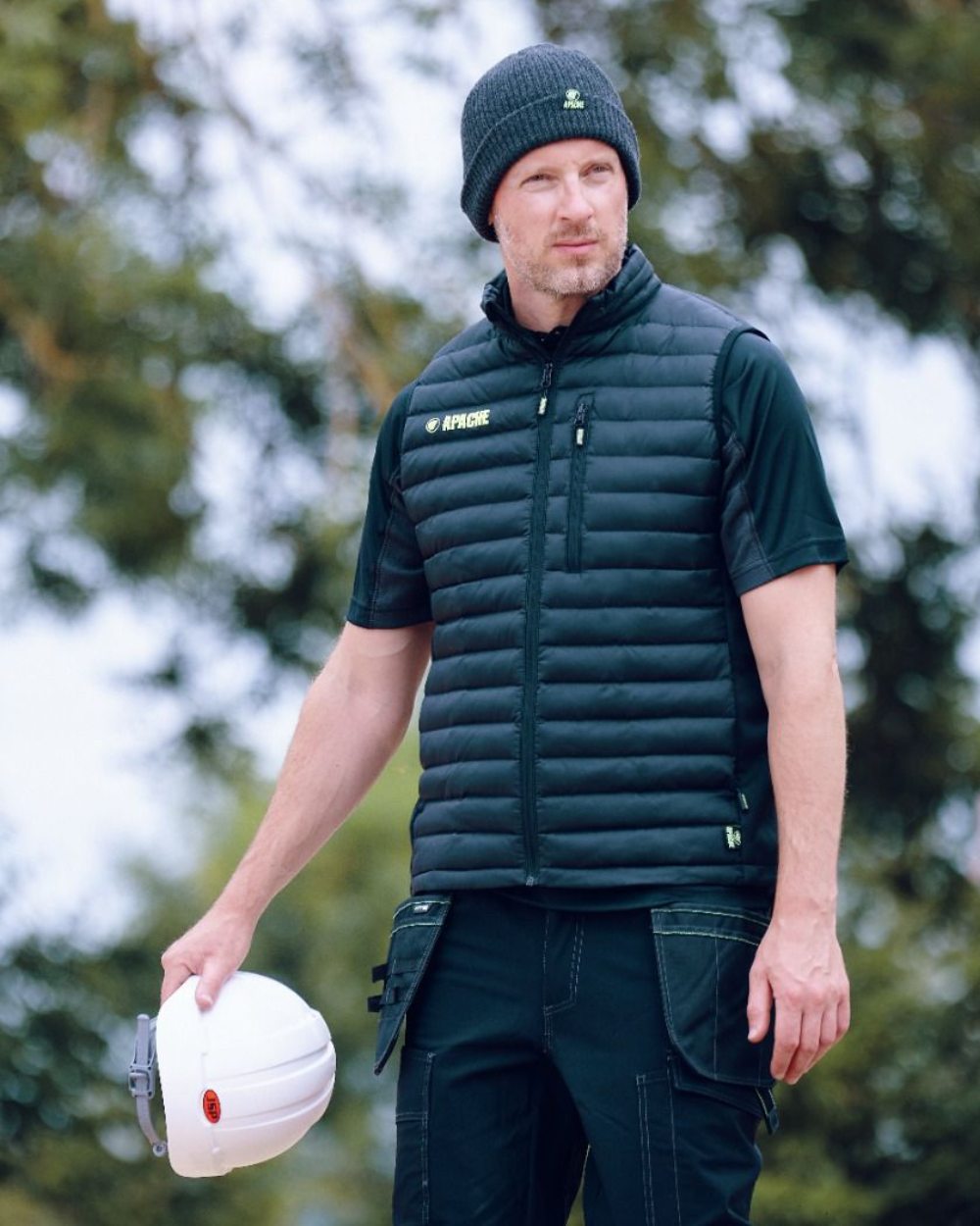 Black Coloured Apache Mens Picton Gilet With Recycled Polyester Baffles on outdoor background 