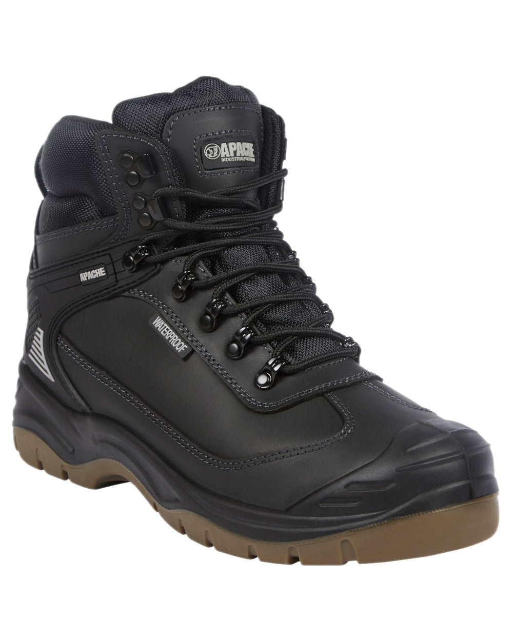 Black Coloured Apache Mens Ranger S3 Waterproof Safety Hikers on white background 