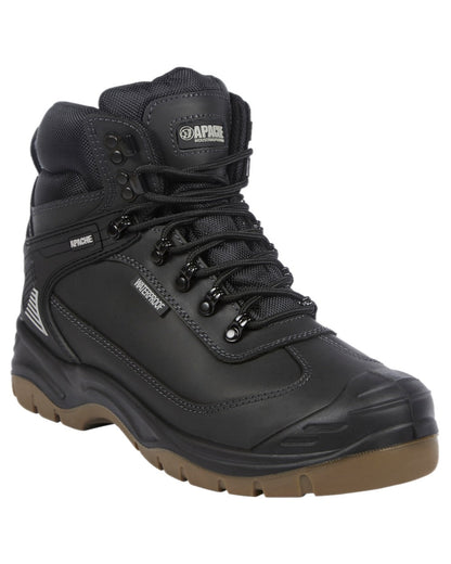 Black Coloured Apache Mens Ranger S3 Waterproof Safety Hikers on white background 