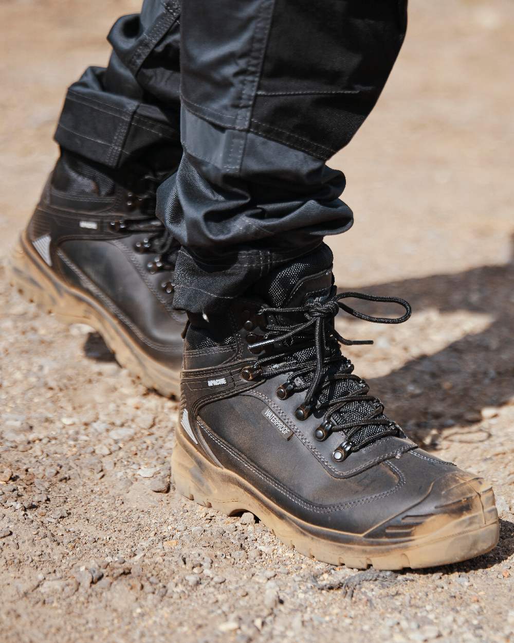 Black Coloured Apache Mens Ranger S3 Waterproof Safety Hikers on outdoor background 