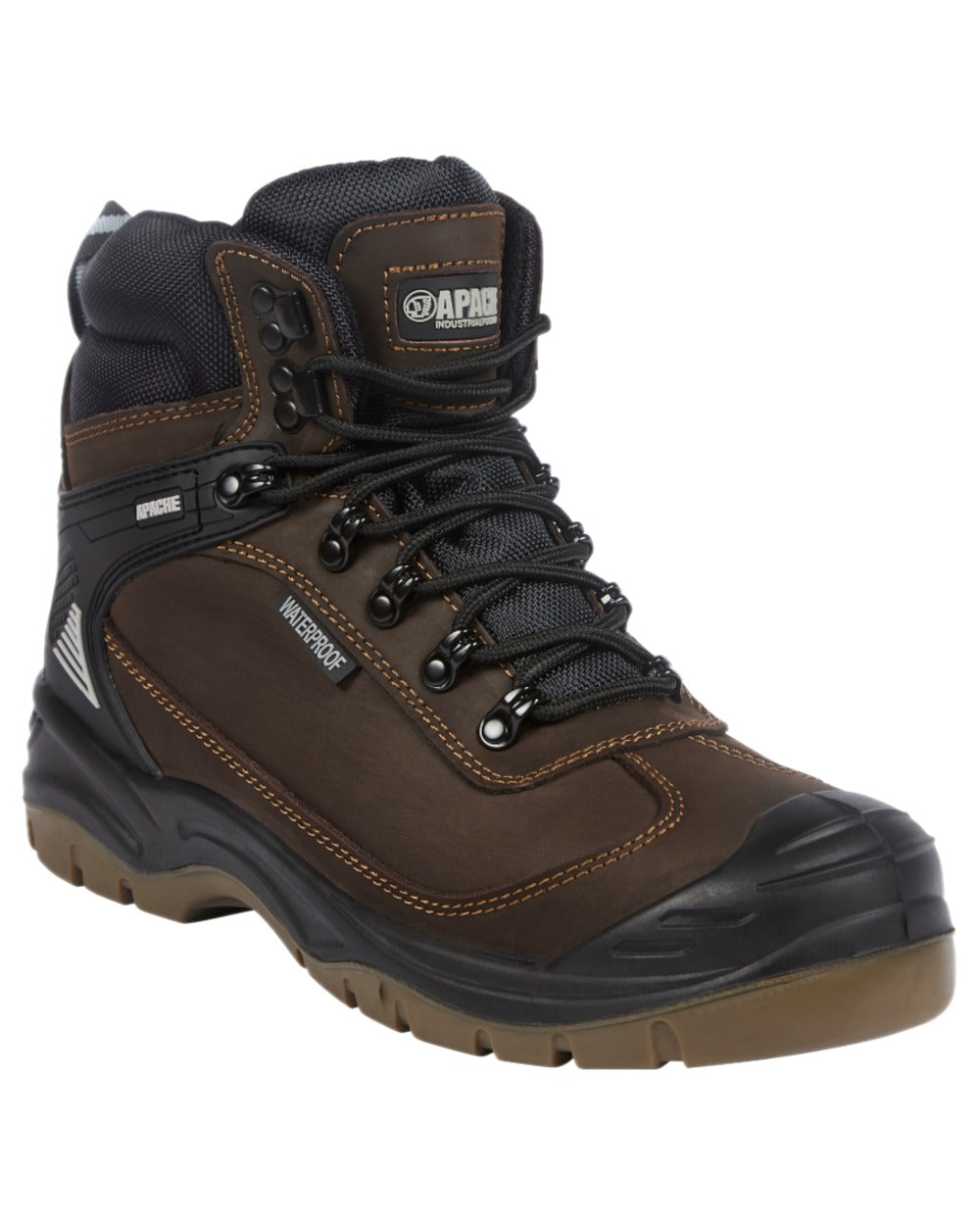 Brown Coloured Apache Mens Ranger Waterproof Safety Hikers on white background 