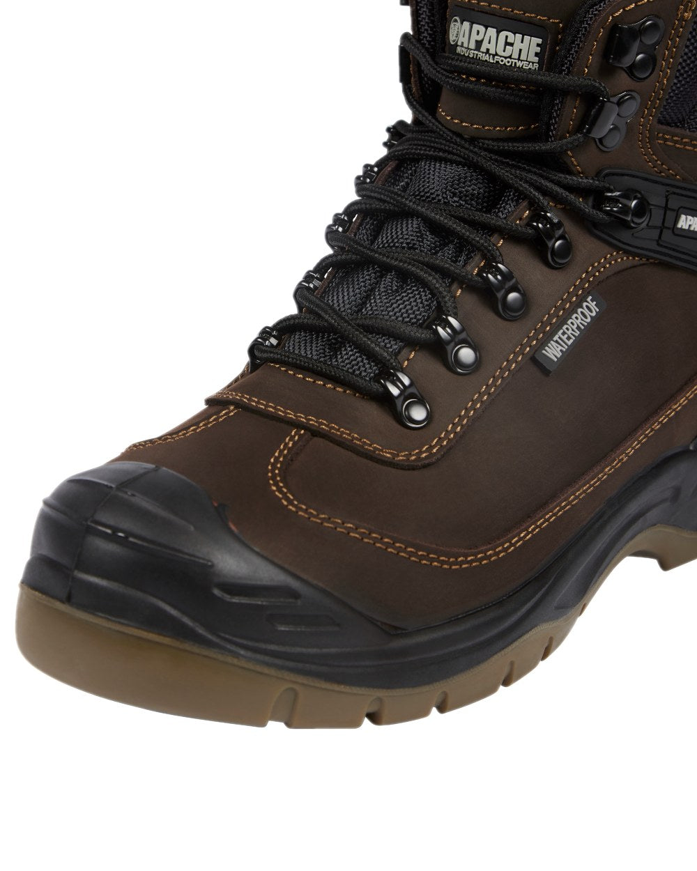 Brown Coloured Apache Mens Ranger Waterproof Safety Hikers on white background 