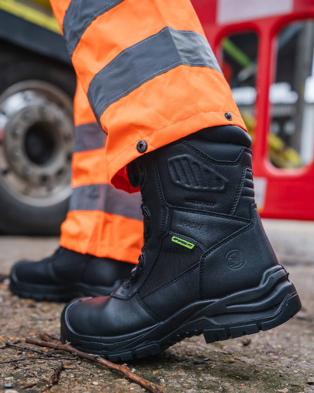 Black Coloured Apache Mens Richmond GRS Recycled Combat Boots on outdoor background 