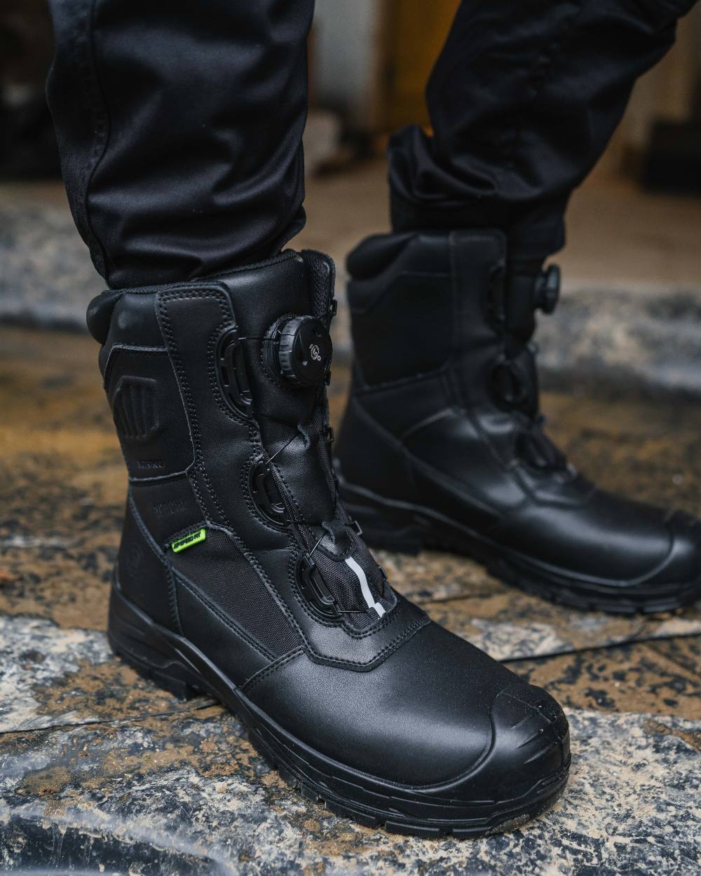 Black Coloured Apache Mens Richmond GRS Recycled Combat Boots on outdoor background 