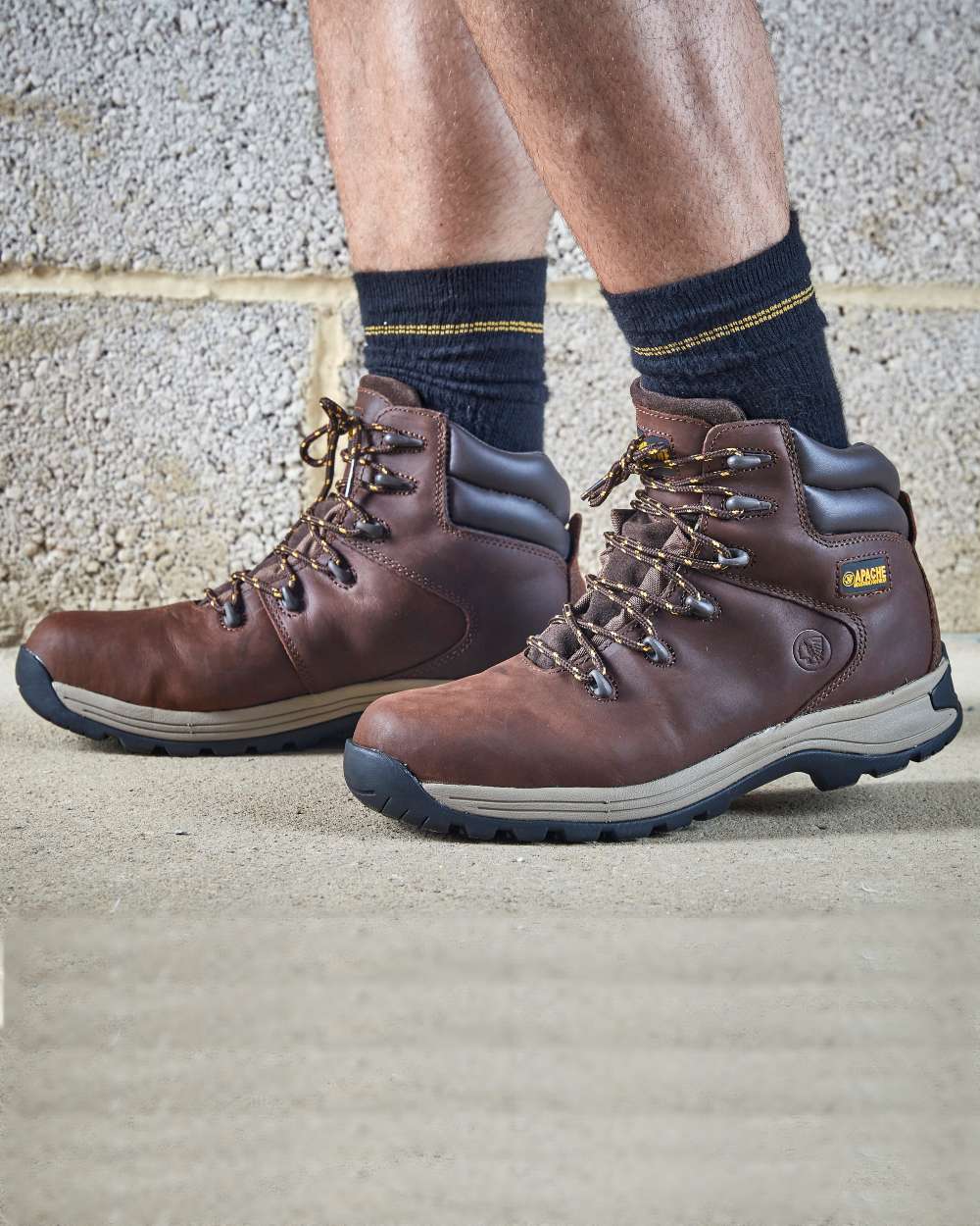 Brown Coloured Apache Mens S3 Nubuck Water Resistant Safety Hikers on outdoor background 